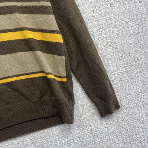 Y2K Volcom Mens M Brown / Yellow Long Sleeve Stripe Thermal Shirt Sweater Knit - Picture 4 of 14